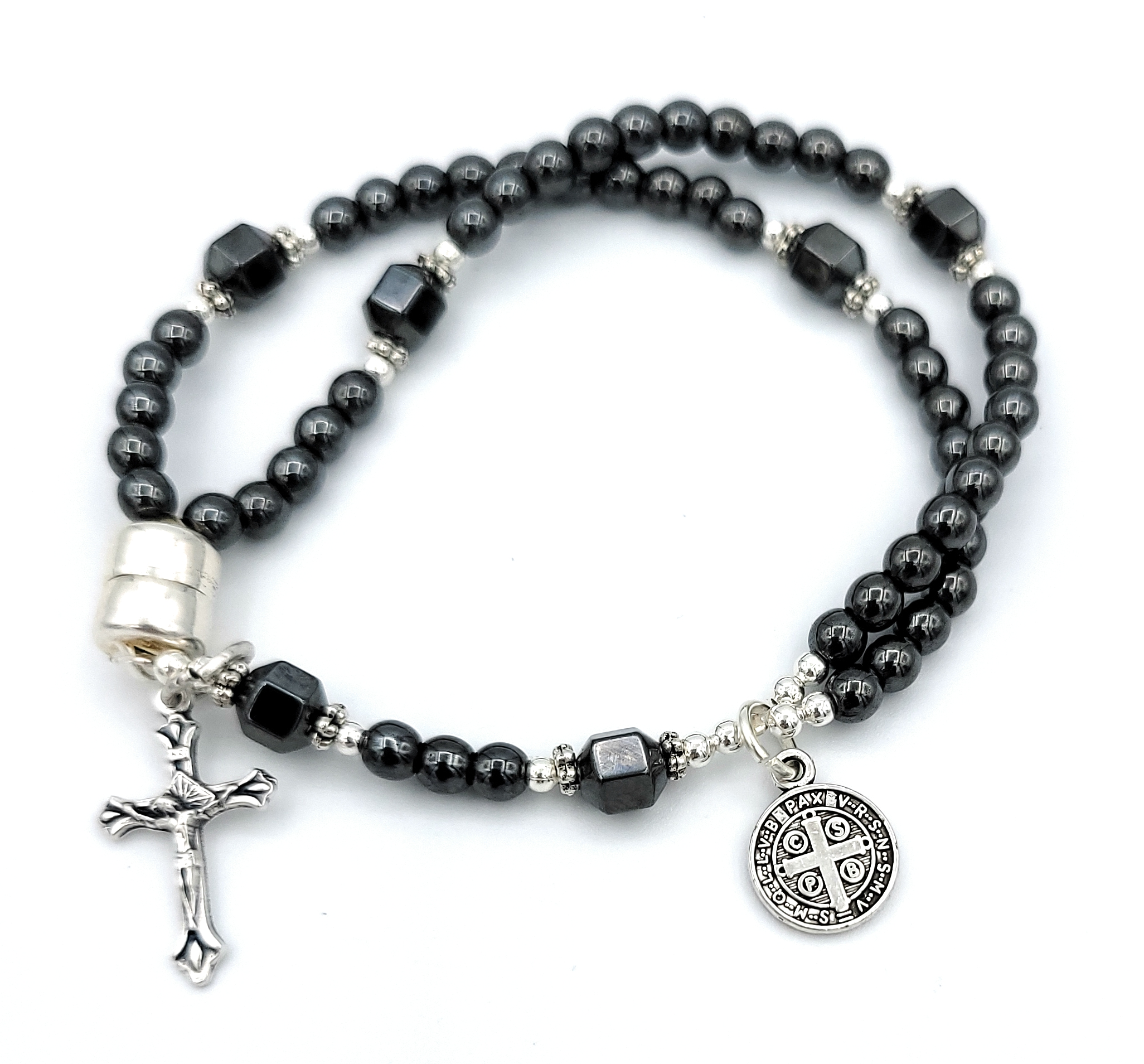 Black St. Benedict Crystal Bracelet Rosary – CatholicWerks